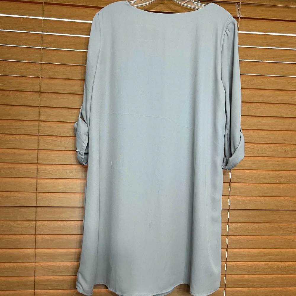 Pink Rose midi dress turned-up button tab quarter sleeves gray size L